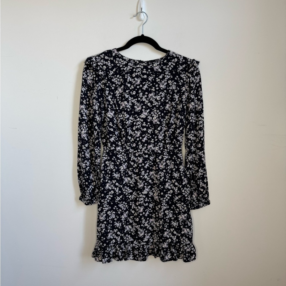 Nobody’s Child Floral Black and White Ruffled Dress Detail Size 4
